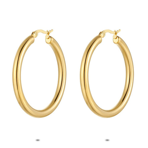 Gold Coloured Stainless Steel Earrings, Hoop Earrings, 40 Mm