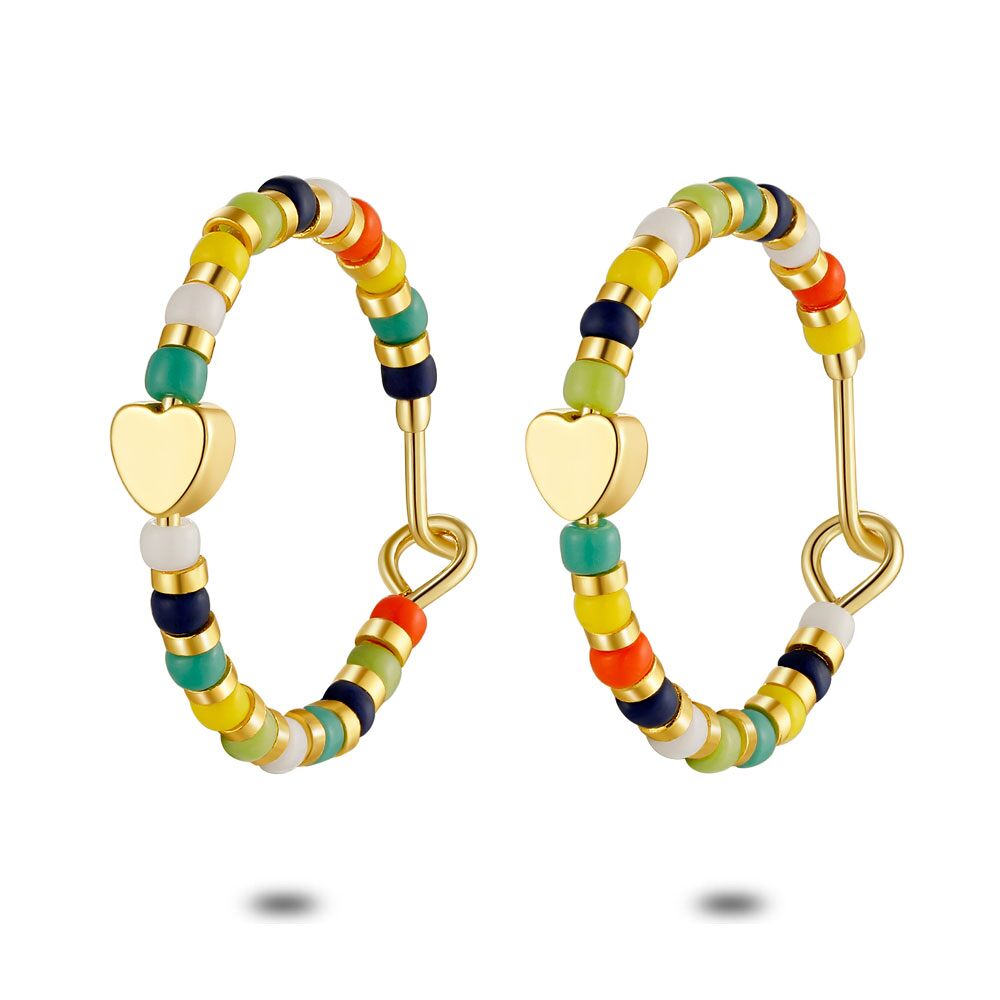 High Fashion Earrings, Hoop Earrings, Multi-Coloured Beads, Heart