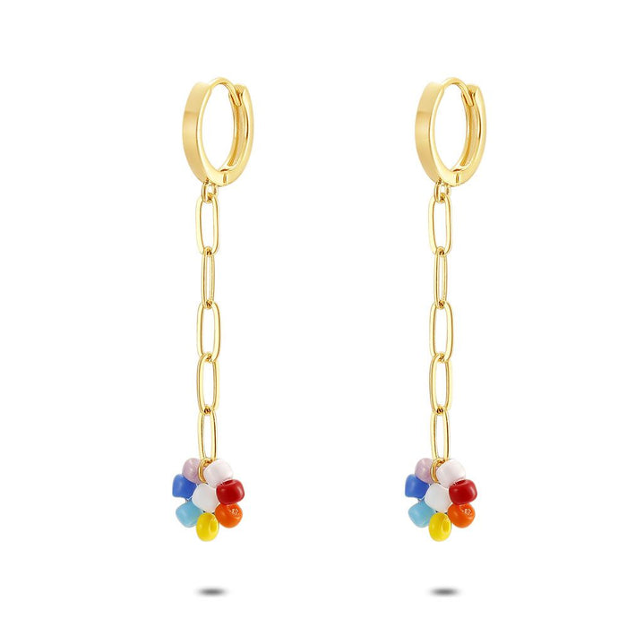 High Fashion Earrings, Chain, Multi Coloured Flower