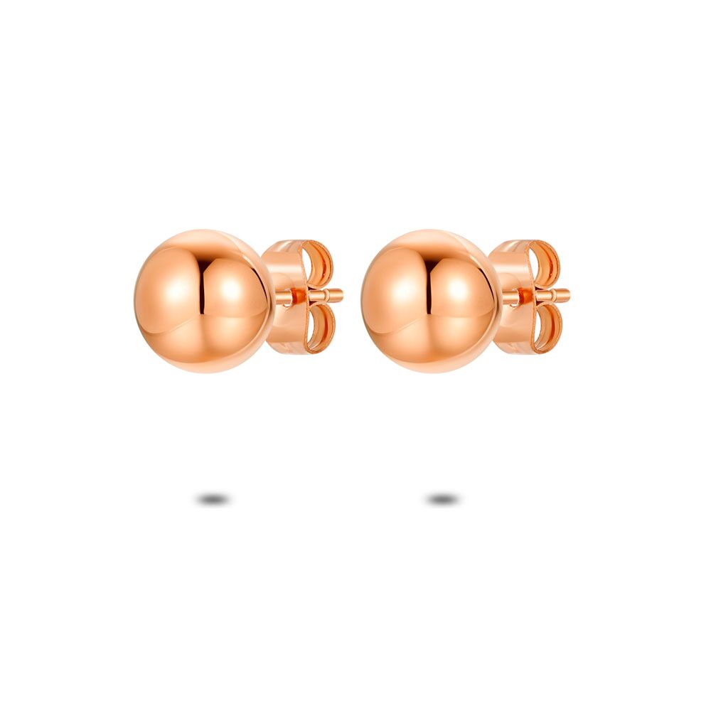 Rosé Stainless Steel Earrings, 8 Mm Ball