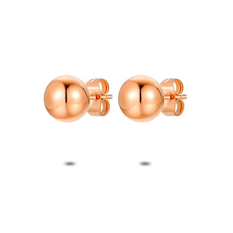 Rosé Stainless Steel Earrings, 8 Mm Ball
