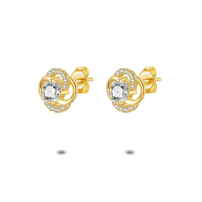18Ct Gold Plated Silver Earrings, Flower, Zirconia