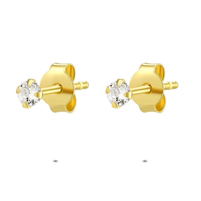 18Ct Gold Plated Silver Earrings, 3 Mm White Zirconia