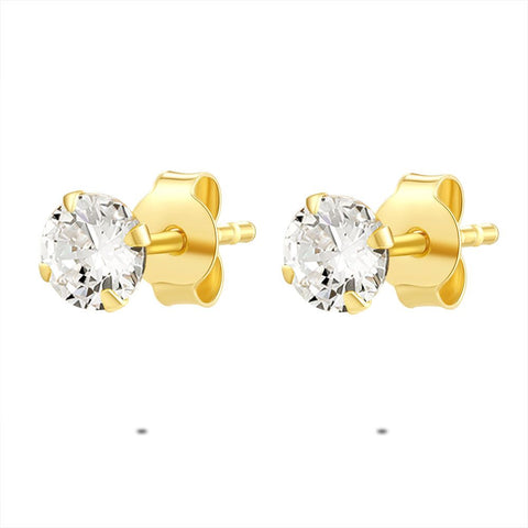 18Ct Gold Plated Silver Earrings, 5 Mm White Zirconia