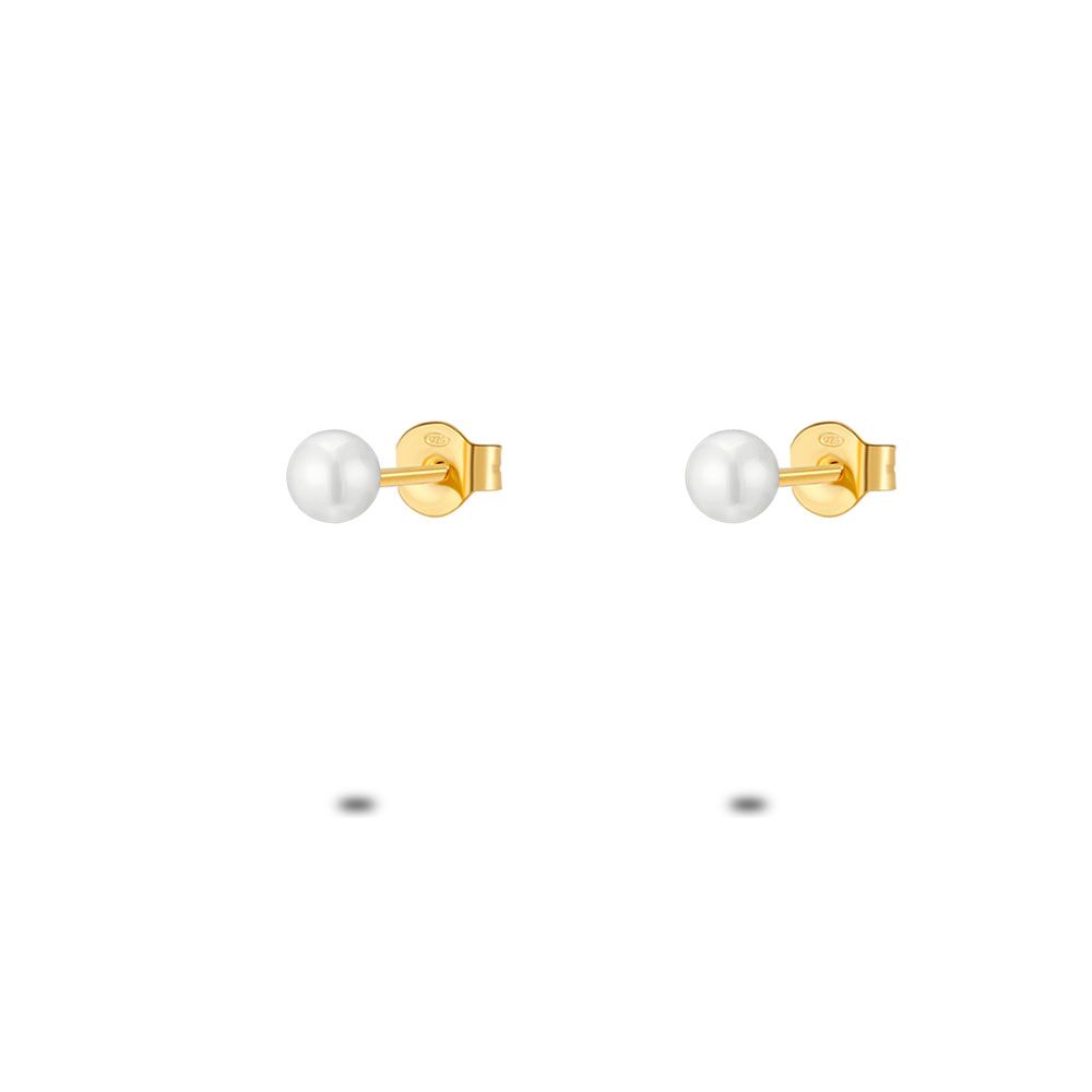 18Ct Gold Plated Silver Earrings, Pearl 4 Mm