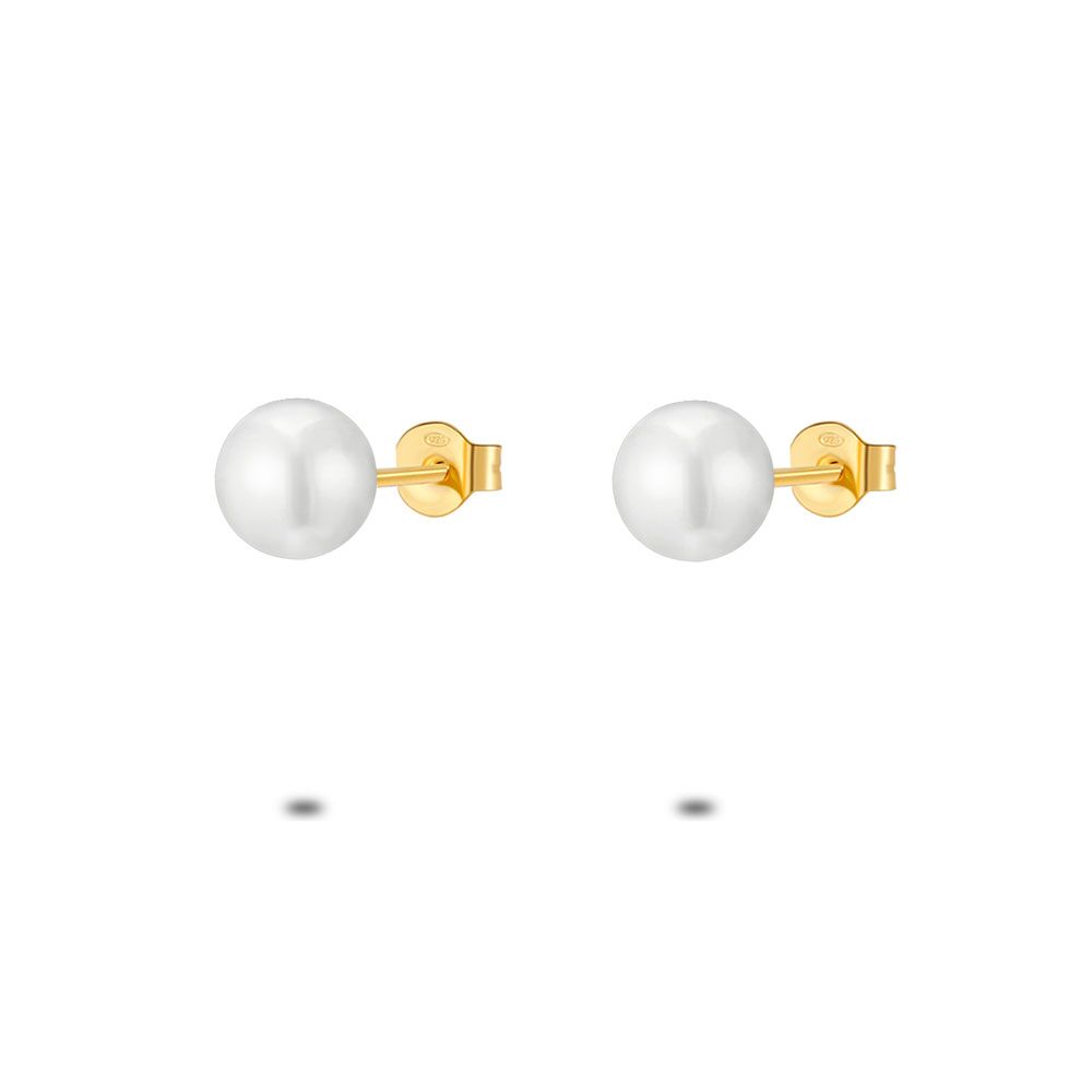 18Ct Gold Plated Silver Earrings, Pearl, 7 Mm