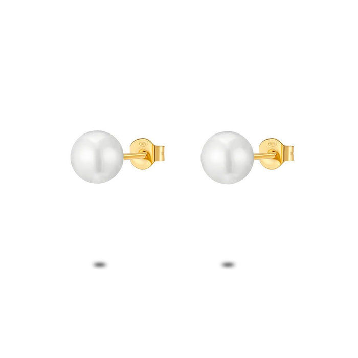 18Ct Gold Plated Silver Earrings, Pearl, 7 Mm