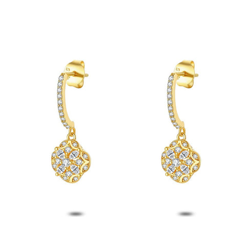 18Ct Gold Plated Silver Earrings, Flower With Zirconia