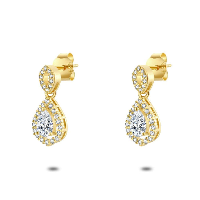 18Ct Gold Plated Silver Earrings, Drop, Zirconia