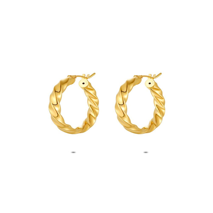 18Ct Gold Plated Silver Earrings, Hoop Earrings, Twisted, 25 Mm