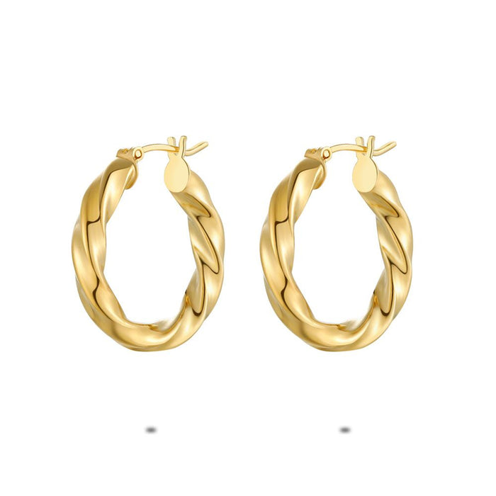 18Ct Gold Plated Silver Earrings, Twisted Hoop Earring, 3 Cm