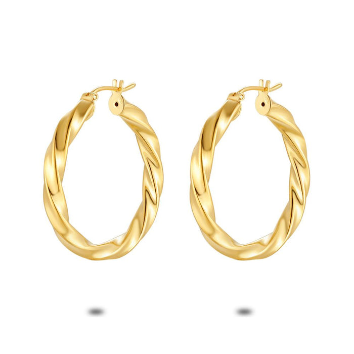 18Ct Gold Plated Silver Earrings, Twisted Hoop Earrings, 35 Mm