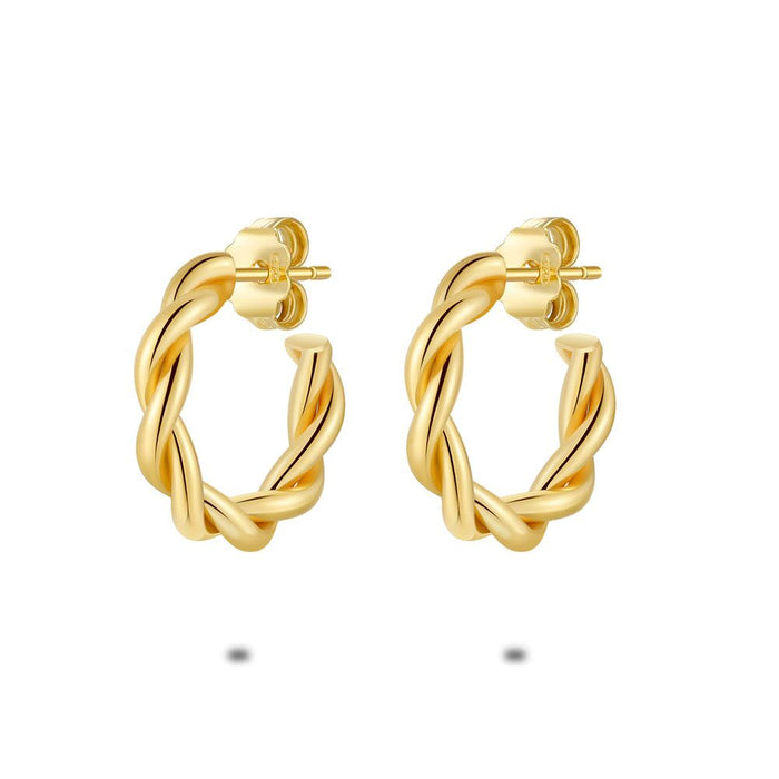 18Ct Gold Plated Silver Earrings, Braided Hoop Earring, 2 Cm