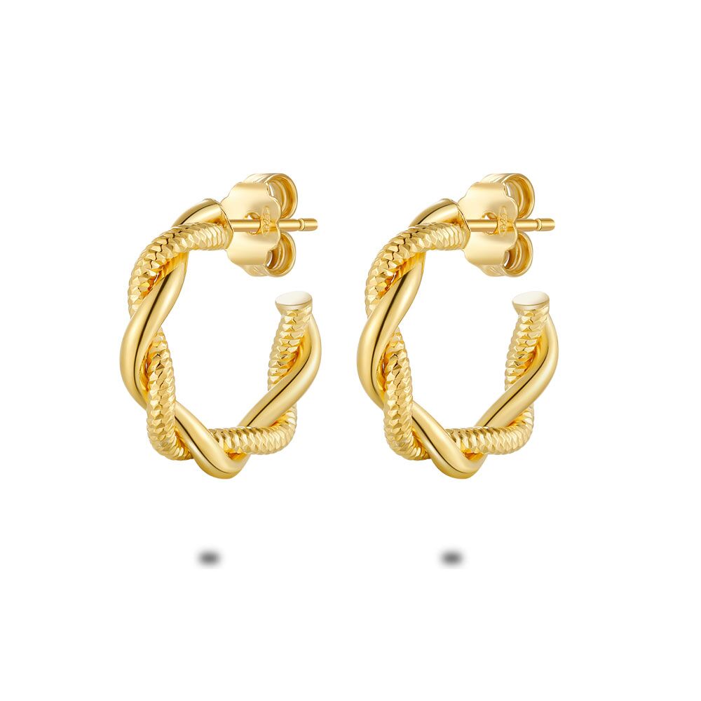 18Ct Gold Plated Silver Earrings, Braided Hoop Earrings, 20 Mm