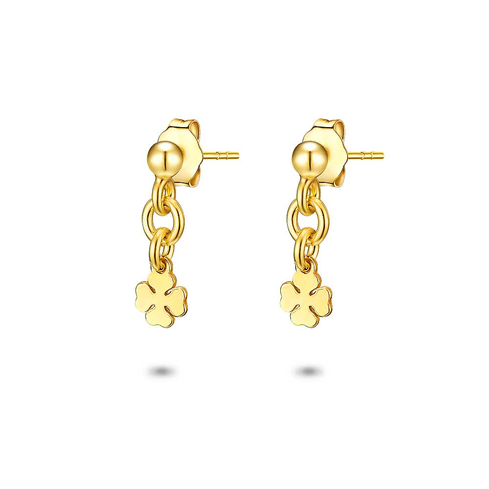 18Ct Gold Plated Silver Earrings, Dangling Clover