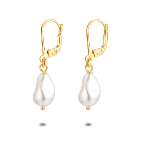 18Ct Gold Plated Silver Earrings, Baroque Pearl, Dangling