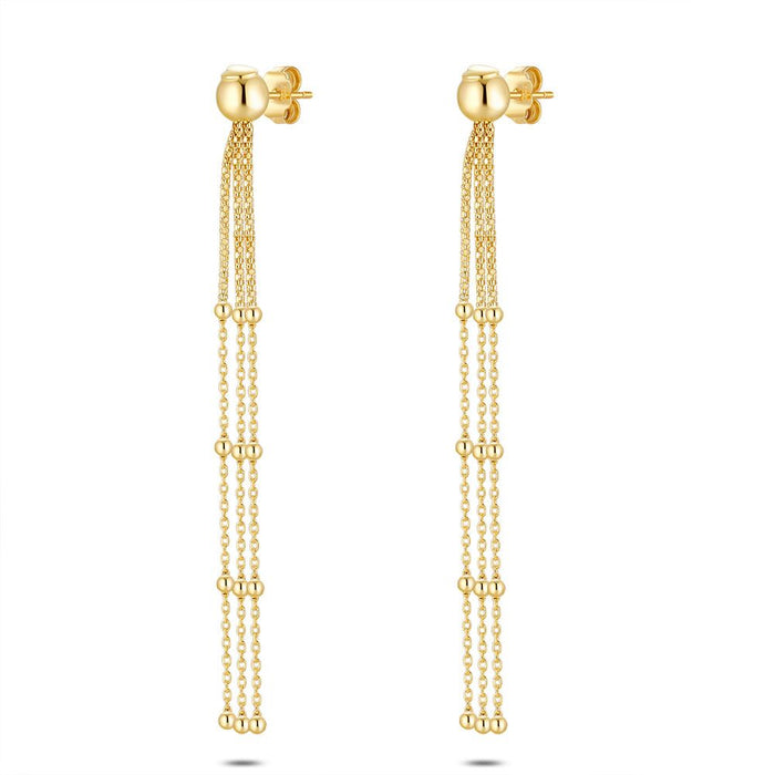 18Ct Gold Plated Silver Earrings, 3 Chains With Balls