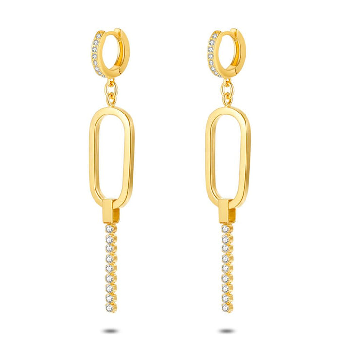 18Ct Gold Plated Silver Earrings, Hoop, Open Oval, Dangling Zirconia