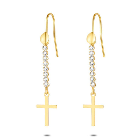 18Ct Gold Plated Silver Earrings, Cross And Zirconia