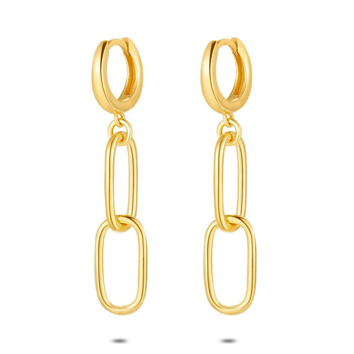 18Ct Gold Plated Silver Earrings, Hoop, 2 Oval Links