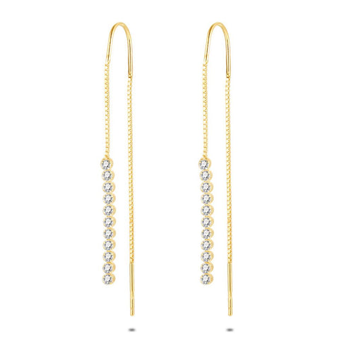 18Ct Gold Plated Silver Earrings, 11 Zirconia On A Venitian Pull Through Chain