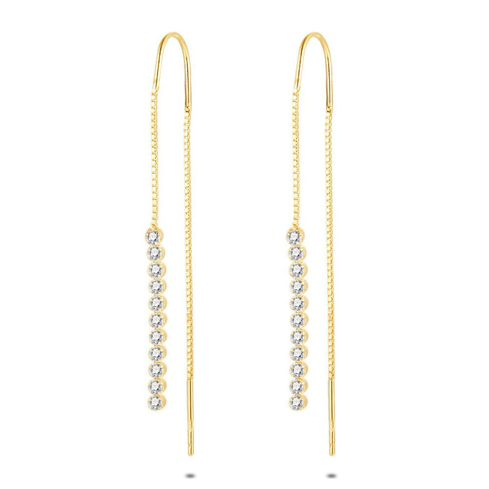 18Ct Gold Plated Silver Earrings, 11 Zirconia On A Venitian Pull Through Chain