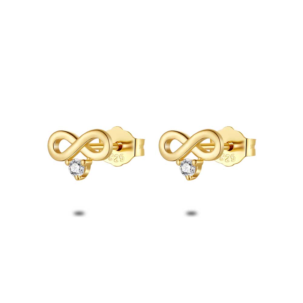 18Ct Gold Plated Silver Earrings, Infinity, Zirconia