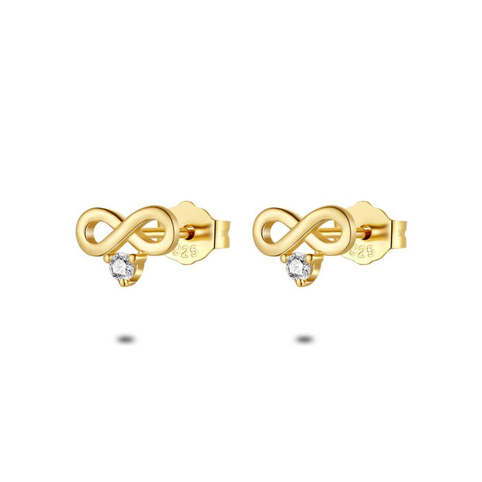 18Ct Gold Plated Silver Earrings, Infinity, Zirconia