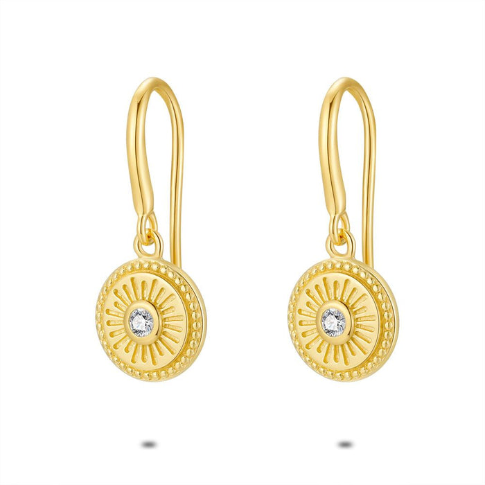 18Ct Gold Plated Silver Earrings, Round, Sun, Zirconia