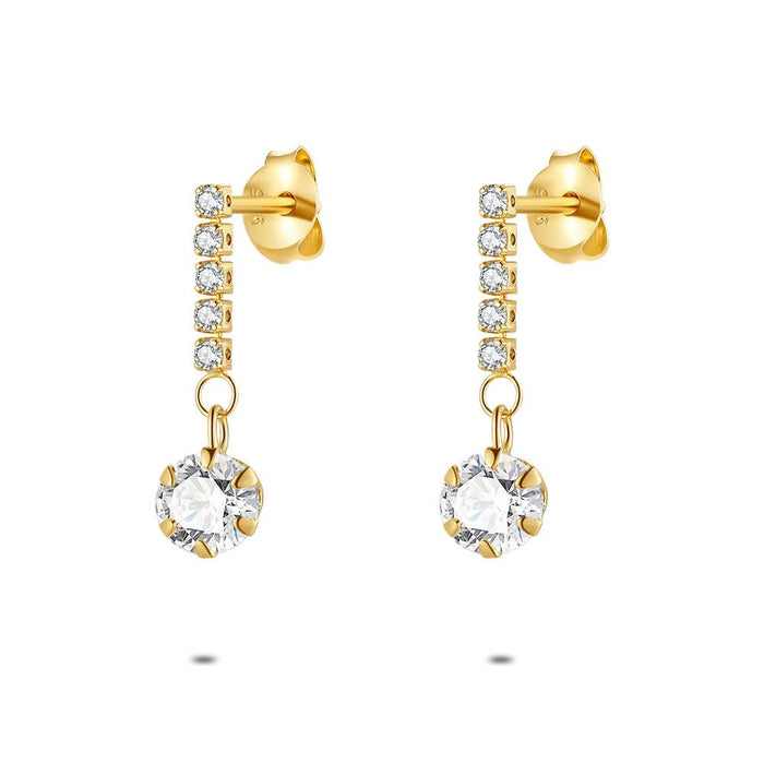 18Ct Gold Plated Silver Earrings, 1 Zirconia, 6 Mm