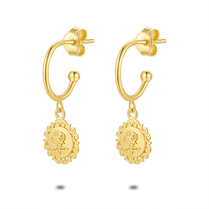 18Ct Gold Plated Silver Earrings, Open Hoop, Rose