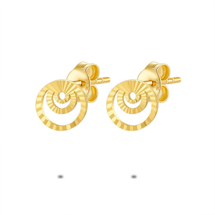 18Ct Gold Plated Silver Earrings, 3 Hammered Circles