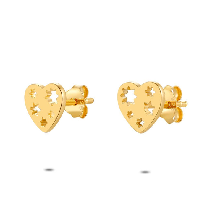 18Ct Gold Plated Silver Earrings, Gold-Coloured, Heart With Stars