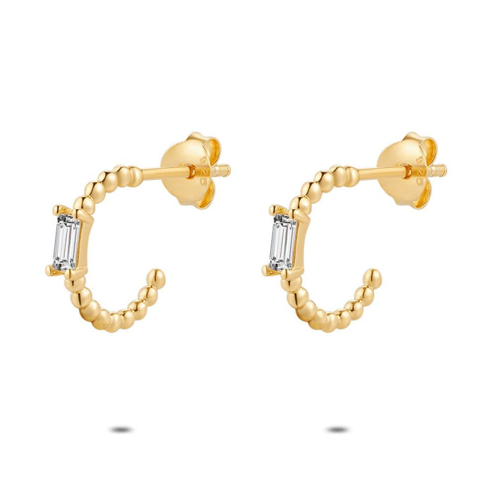18Ct Gold Plated Silver Earrings, Earring With Balls, 1 Rectangular Zirconia