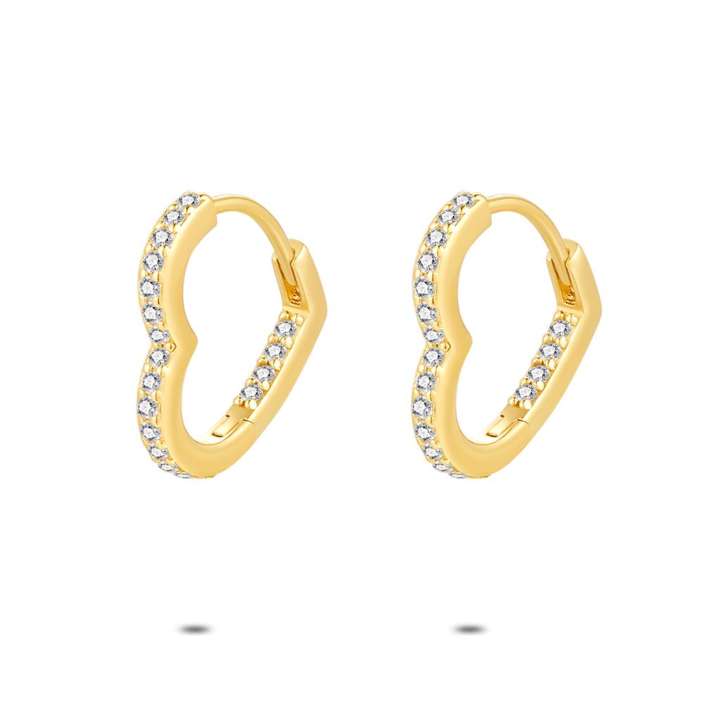 18Ct Gold Plated Silver Earrings, Open Heart, Zirconia