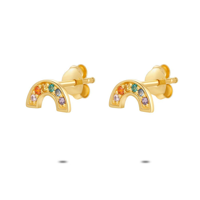 18Ct Gold Plated Silver Earrings, Rainbow, Muliti-Colored Zirconia