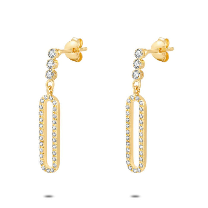 18Ct Gold Plated Silver Earrings, 3 Zirconia, Open Oval With Zirconia