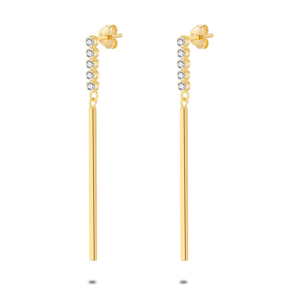 18Ct Gold Plated Silver Earrings, Bar, 5 Zirconia