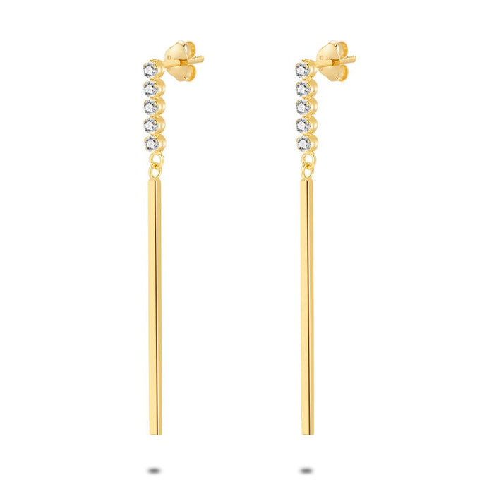 18Ct Gold Plated Silver Earrings, Bar, 5 Zirconia