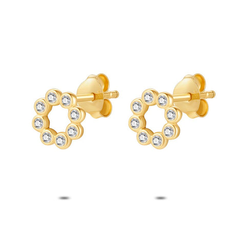 18Ct Gold Plated Silver Earrings, Circle, Zirconia