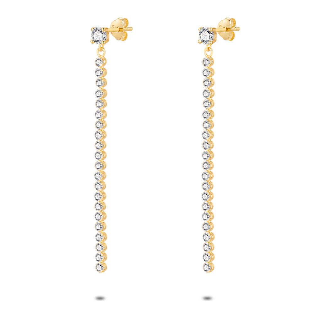 18Ct Gold Plated Silver Earrings, 1 Big Zirconia, 21 Small Zirconia