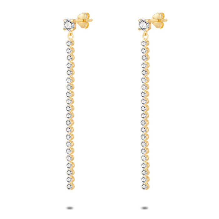 18Ct Gold Plated Silver Earrings, 1 Big Zirconia, 21 Small Zirconia