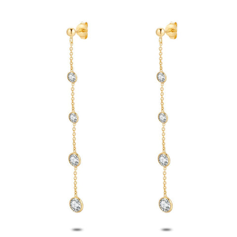 18Ct Gold Plated Silver Earrings, 4 Zirconia On A Chain