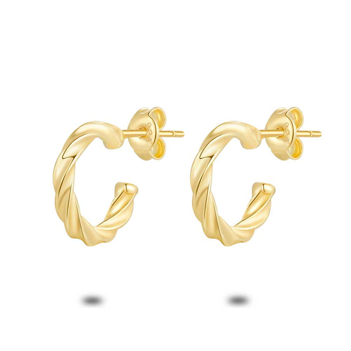 18Ct Gold Plated Silver Earrings, Open Hoop, Twisted