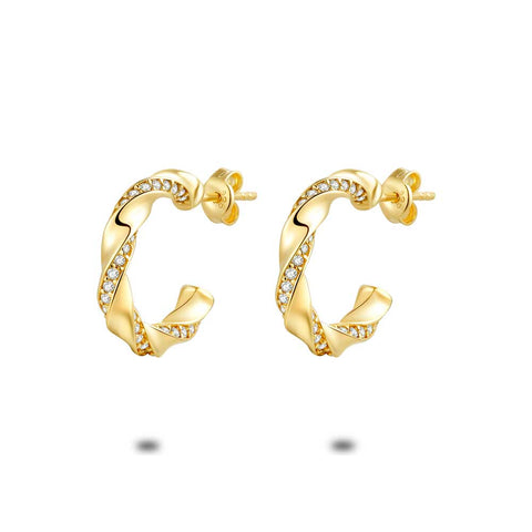 18Ct Gold Plated Silver Earrings, Twisted Hoop, 17 Mm