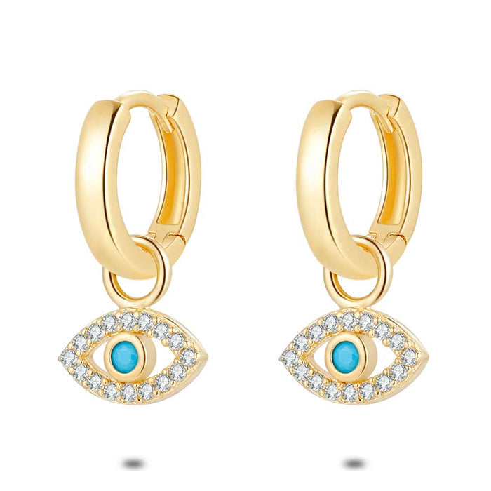 18Ct Gold Plated Silver Earrings, Hoop With Little Eye