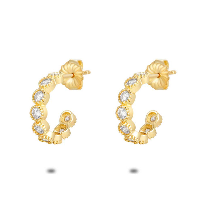 18Ct Gold Plated Silver Earrings, Hoop, 9 Zirconia