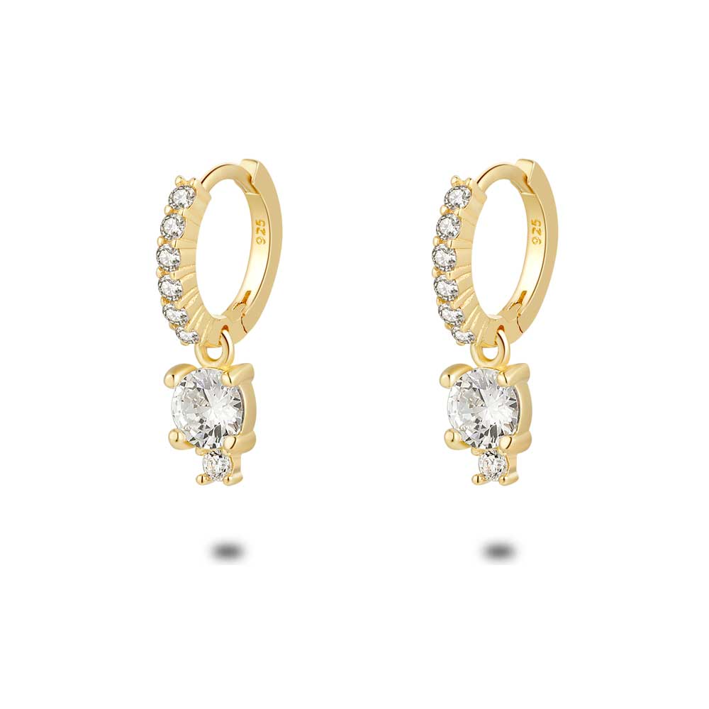18Ct Gold Plated Silver Earrings, Hoop With Zirconia