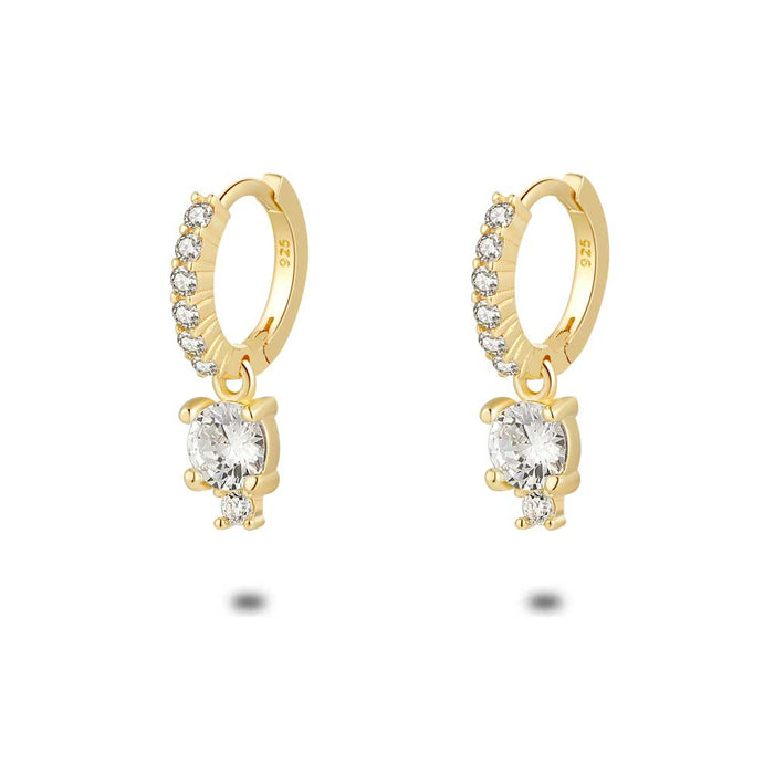 18Ct Gold Plated Silver Earrings, Hoop With Zirconia