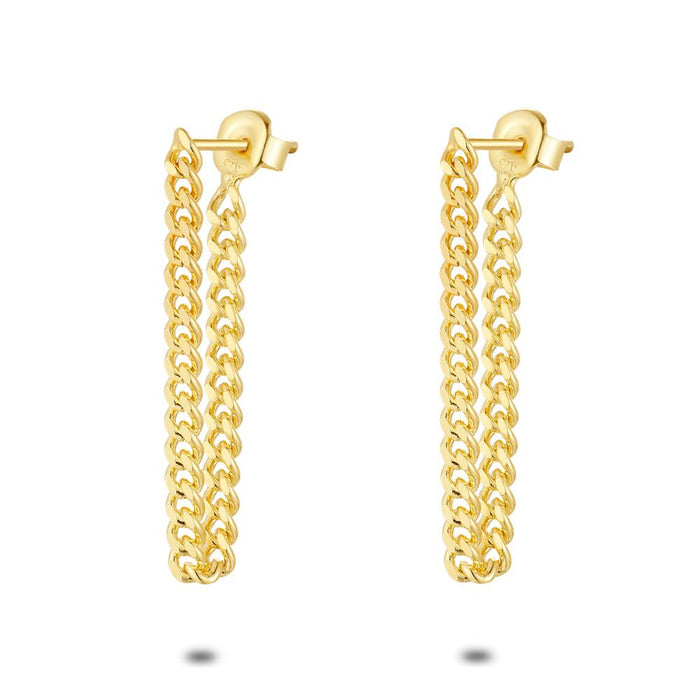 18Ct Gold Plated Silver Earrings, Gourmet Chain In Loop